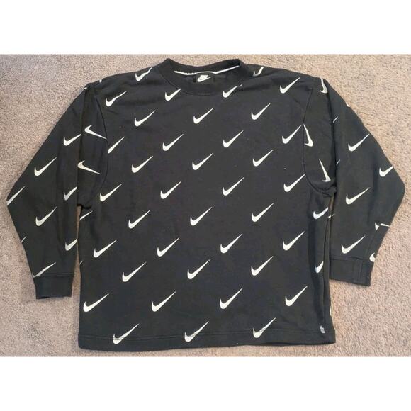 Nike Tops - Nike Rally Metallic All Over Swoosh Print Crew Neck Sweatshirt Women's Small
